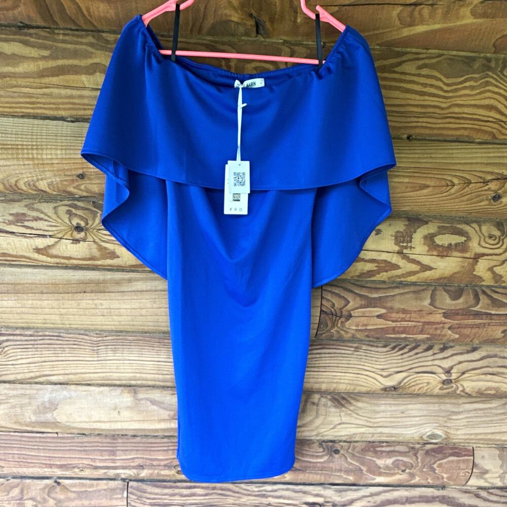 Grace Karin Dress Womens S Blue Off Shoulder Sheath Ruffle Knee Length Solid j19